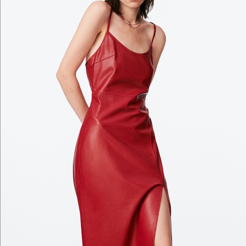 Zara Faux Leather Red Midaxi Dress